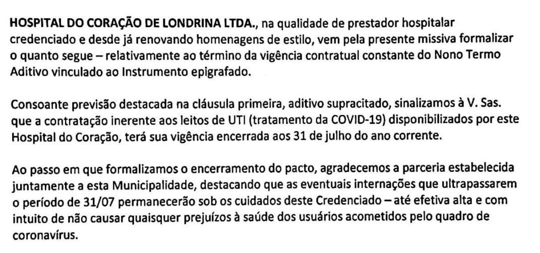 Prefeitura estende aluguel de 40 leitos de UTI do Hospital do Coração por mais 30 dias 3 encerramentocontrato