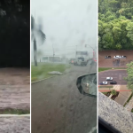 temporal transforma avenida em rios e arranca parte de calcada em maringa