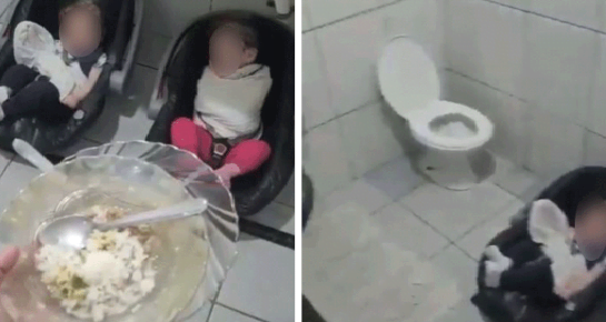 Crianças são amarradas com camisa de força em banheiro de escola em SP 2 bebes pia escola