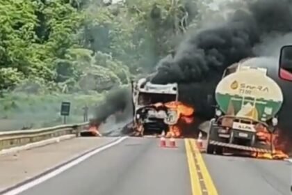 caminhao pegando fogo em mg